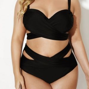 Black Wrap Adjustable Straps Underwire Bikini Set